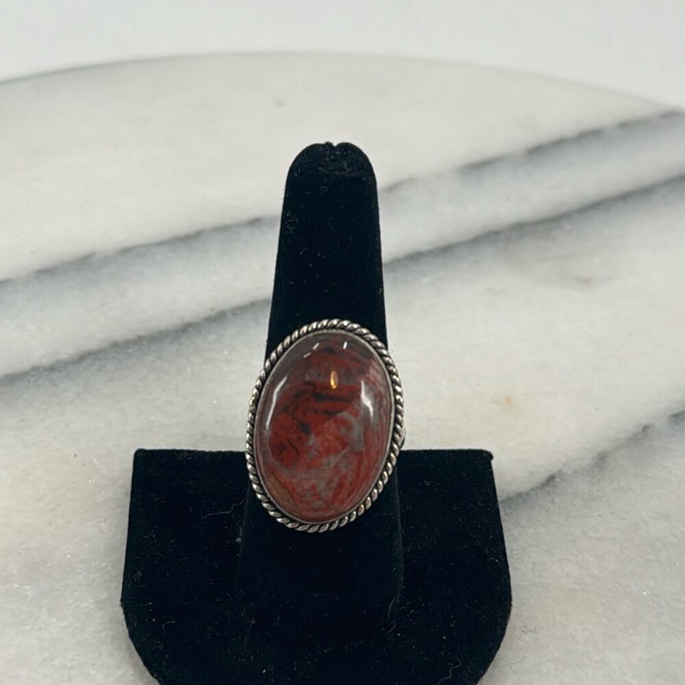 Sterling silver Brecciated Jasper large oval adjustable ring